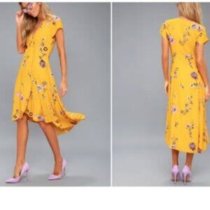 FREE PEOPLE Lost in You Golden Yellow Floral High\Low Midi Dress M
